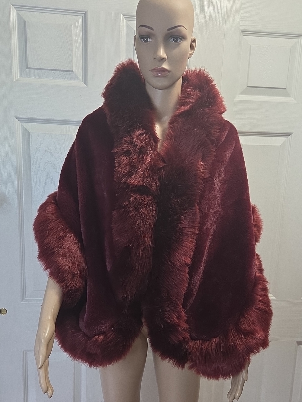 Derby Clothing Co Faux-Fur Cape in Burgundy